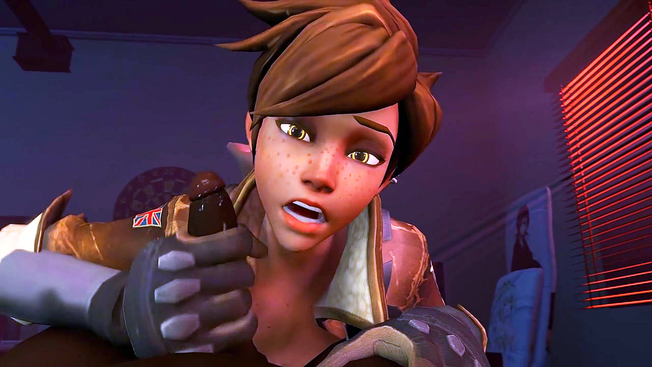 Трейсер из Overwatch трахается с негром и принимает кремпай в пизду!